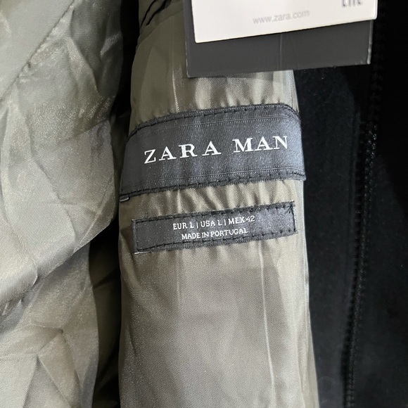 NWT Zara Men Combined Inverted Lapel Collar Black Pea Coat - Picture 9 of 10